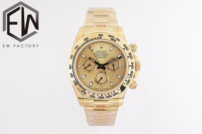 EW Factory ROLEX Daytona 40*12.4MM Cerachrom Ice Blue 904L Steel Gold Dial Watch